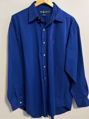 Ralph Lauren BLAKE Blue Long-Sleeve Cotton Button-Down Shirt with Red Pony sizeL